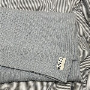 Ganni Wool Knit Scarf Baby Blue
